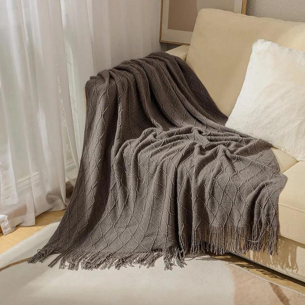 Cozy Knitted Throw Blanket - Soft Acrylic Vintage Style for Home Decor