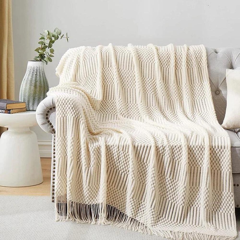 Cozy Knitted Throw Blanket - Soft Acrylic Vintage Style for Home Decor