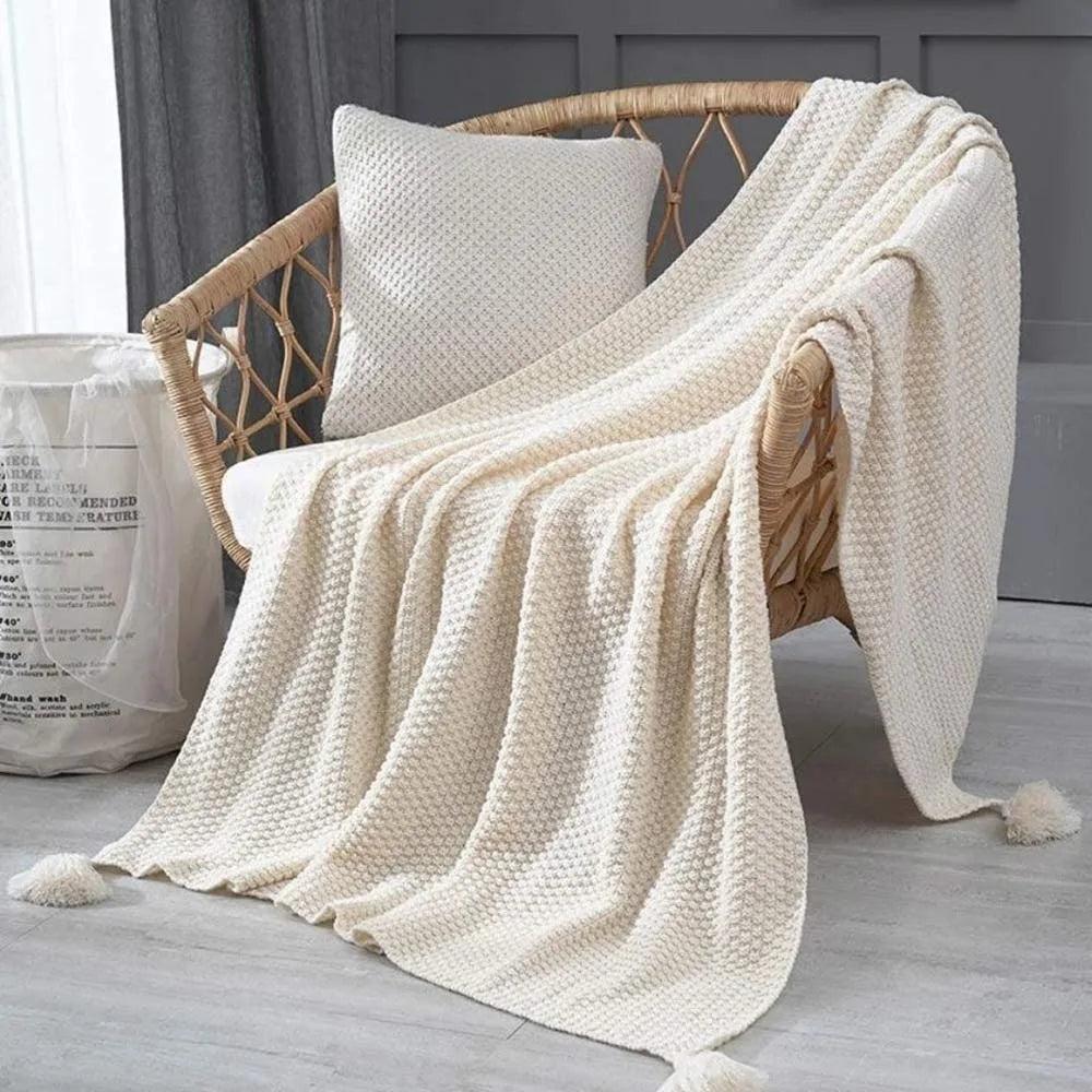 CozyKnits - Soft Breathable Knitted Shawl Throw Blanket for Home & Travel