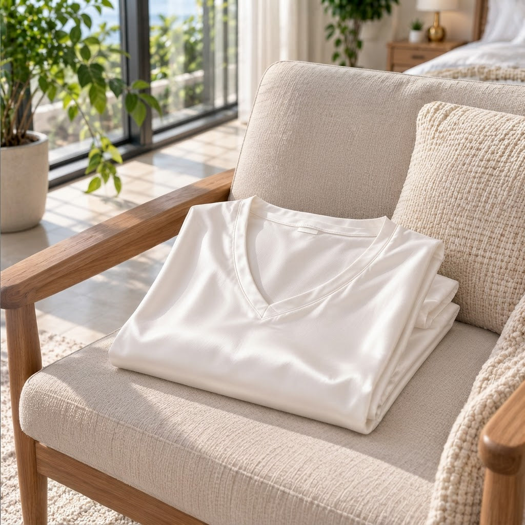 Elegant Silk Nightgown with V-Neck and Half Sleeves for Women