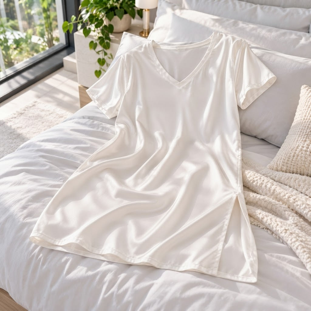 Elegant Silk Nightgown with V-Neck and Half Sleeves for Women