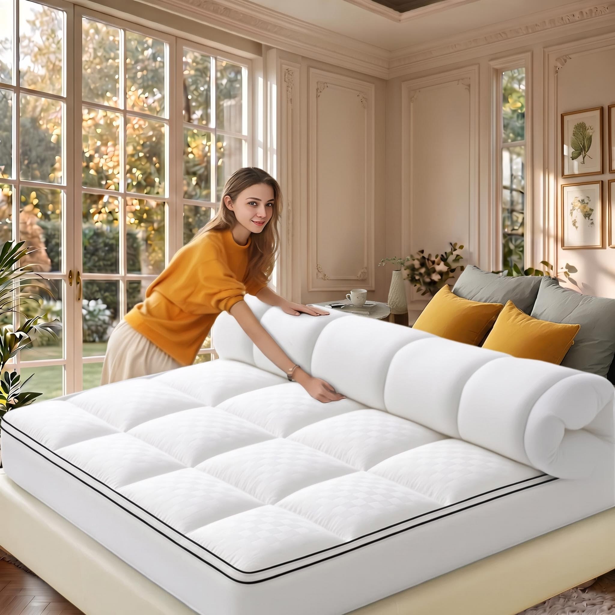 Extra Thick Mattress Topper - 1000GSM Cooling Pillowtop Bed Pad, Deep Pocket Noiseless Quilted Protector