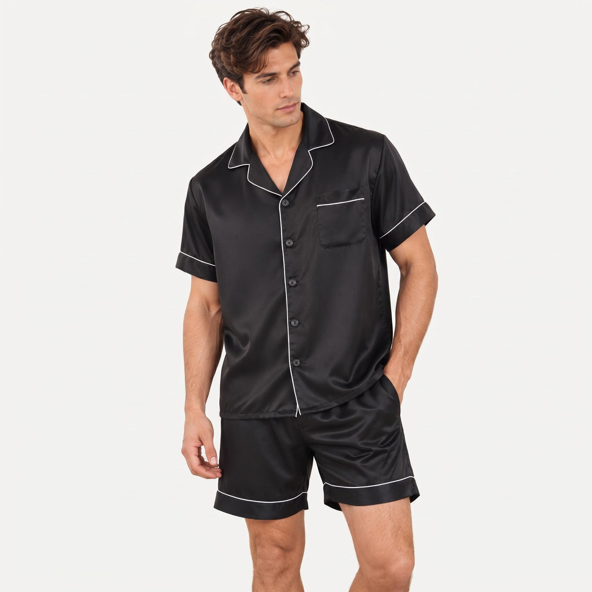 Mulberry Silk Short Sleeve Men's Pajama Set with Shorts