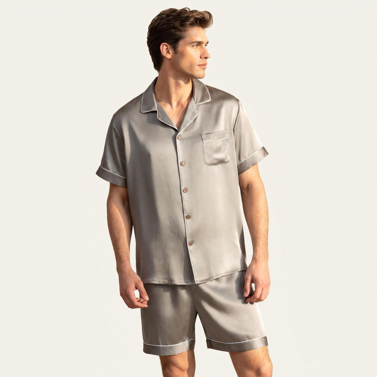 Mulberry Silk Short Sleeve Men's Pajama Set with Shorts