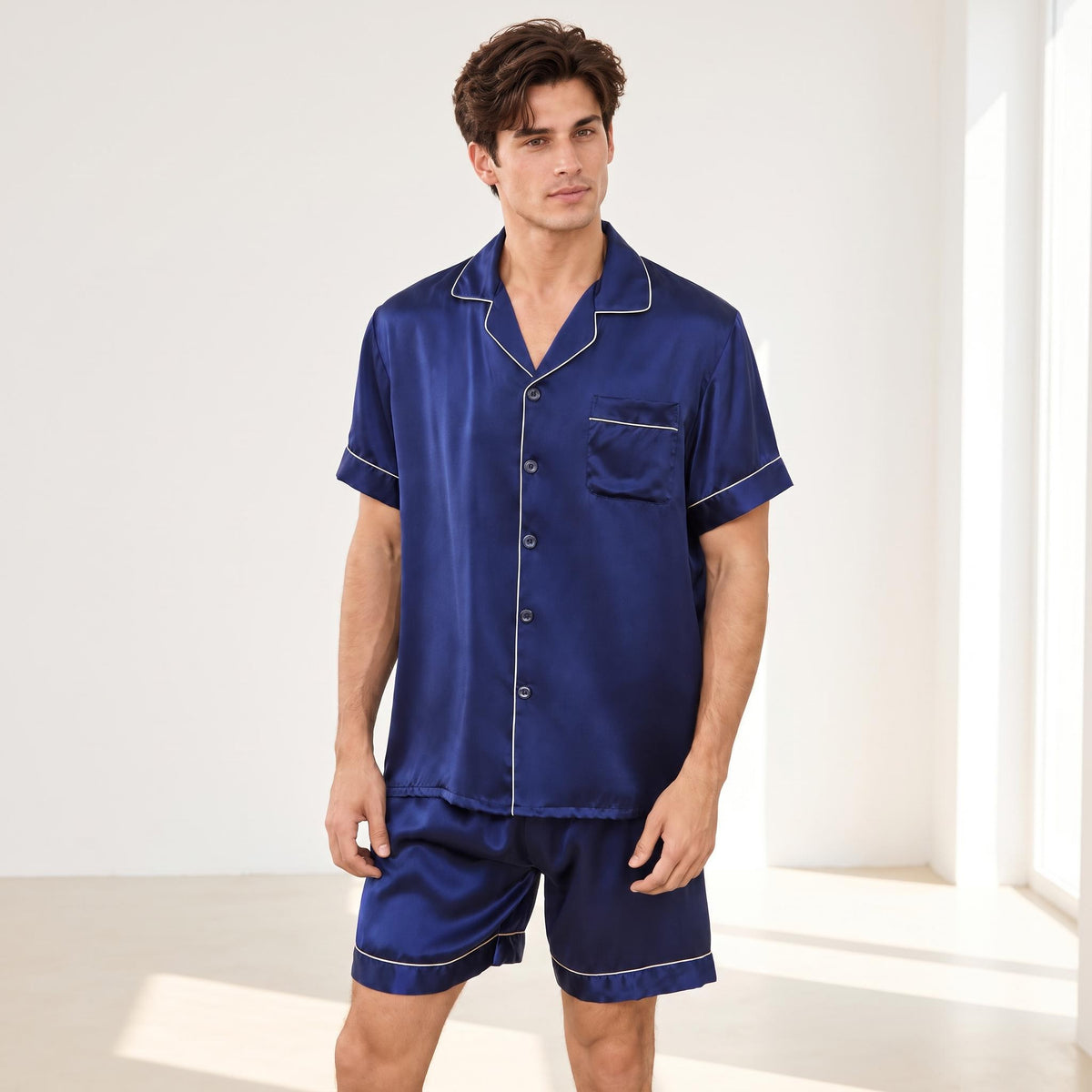 Mulberry Silk Short Sleeve Men's Pajama Set with Shorts
