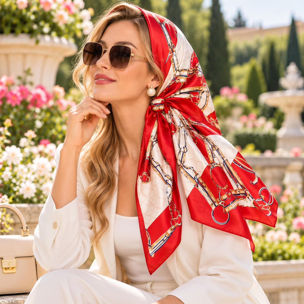 Elegant Printed Silk Scarf for Women, 170x53cm