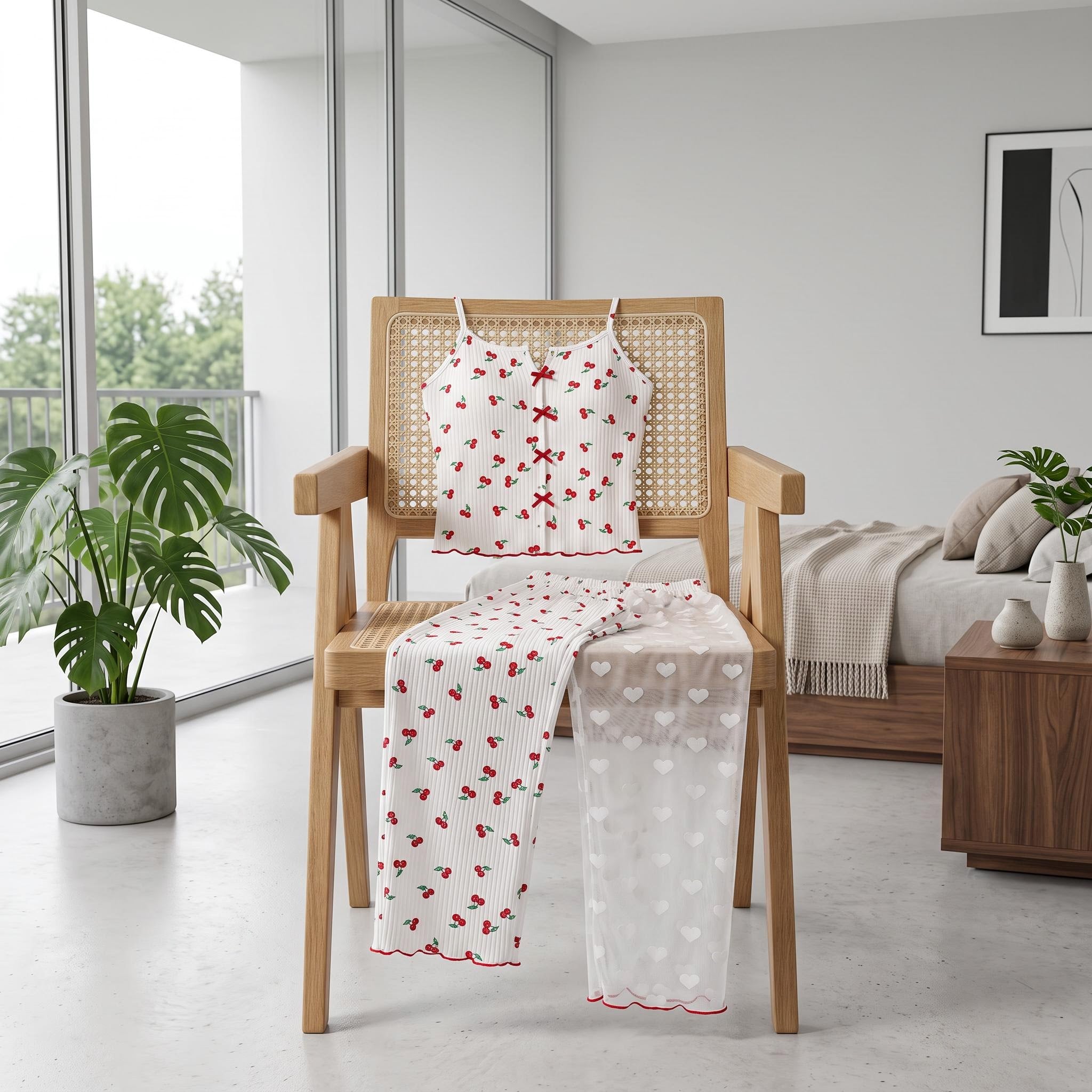 Transparent Mesh Lace Pajama Set for Women