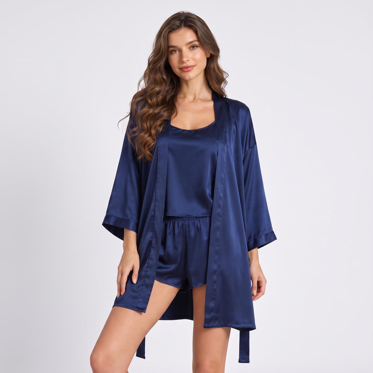 Elegant Mulberry Silk Robe and Cami Shorts Set for Women