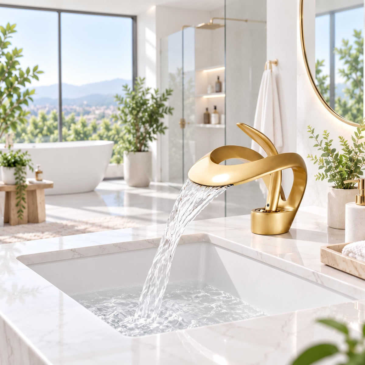 Waterfall Basin Mixer Tap – Solid Brass Modern Bathroom Sink Faucet
