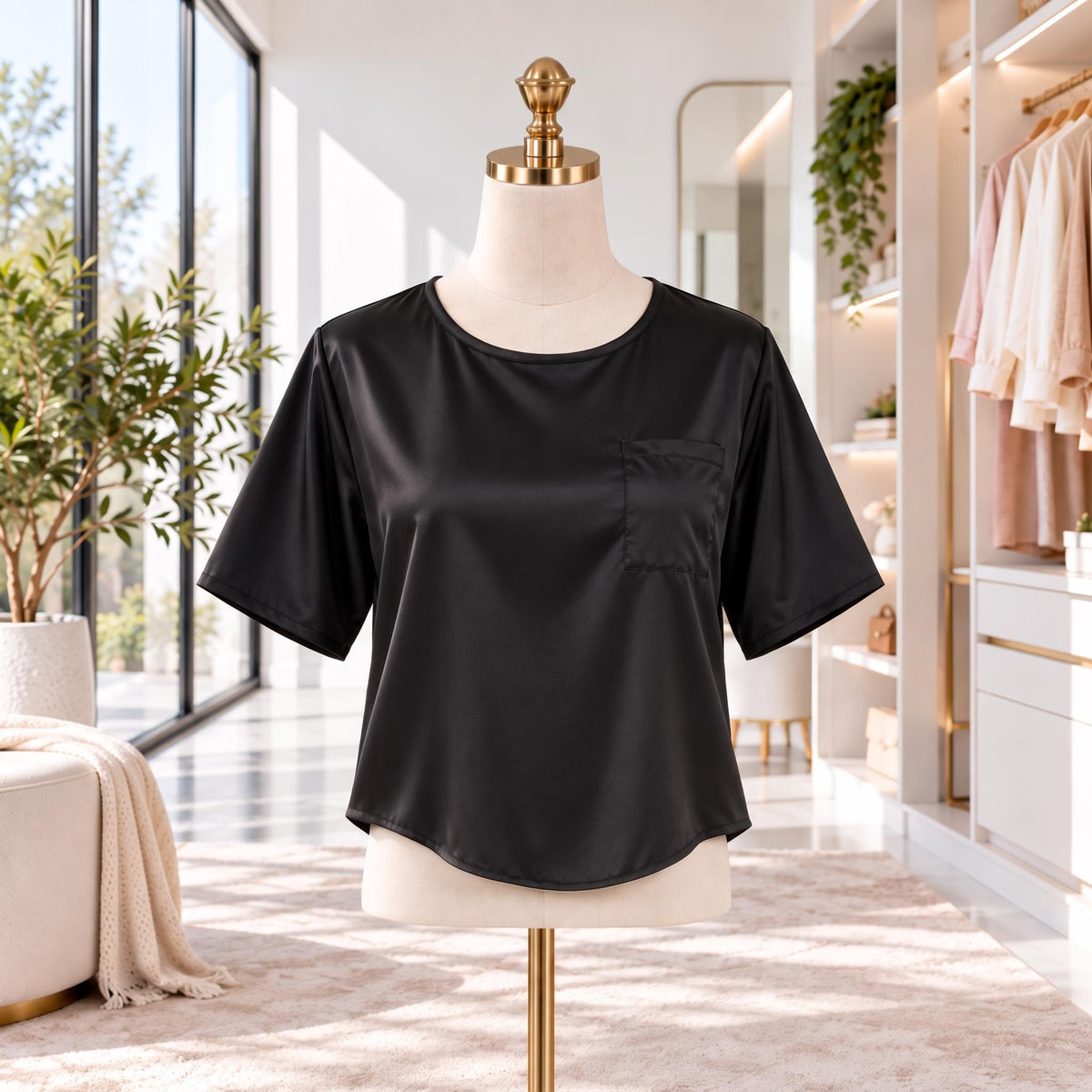 Mulberry Silk Short Sleeve Women's Blouse with U-Neck Design