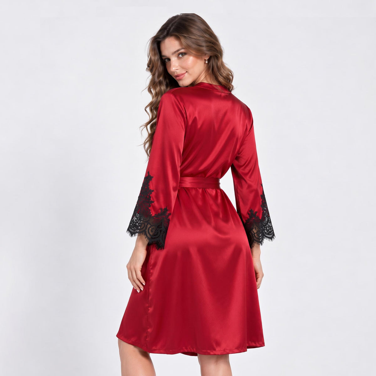 Mulberry Silk 3/4 Sleeve Women's Robe with Lace Cuffs