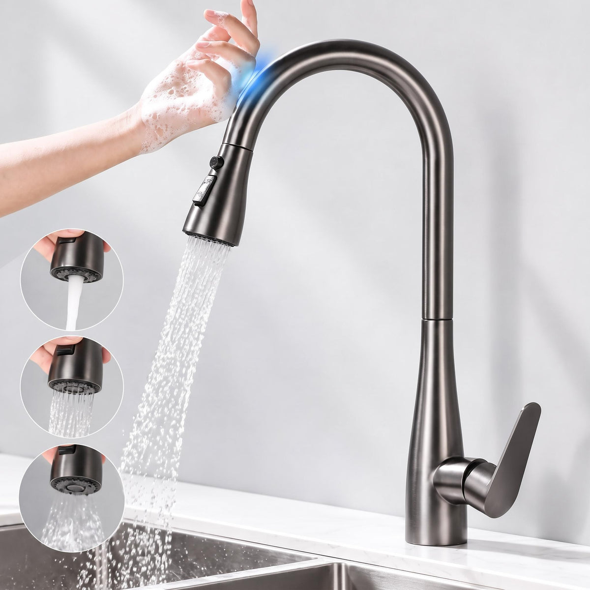 Smart Touch Kitchen Faucet with Pull-Out Spray Head