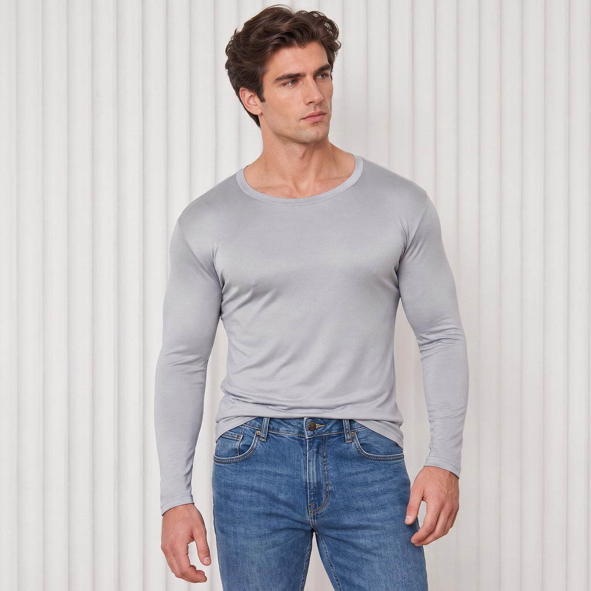 Men's Silk Long Sleeve Crewneck T-Shirt for Comfort and Style