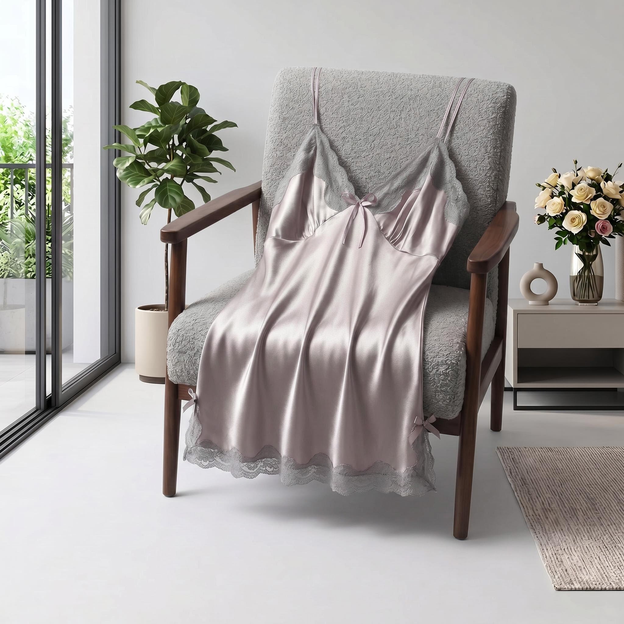 Satin Lace Nightdress for Women - Elegant Sleeveless Design