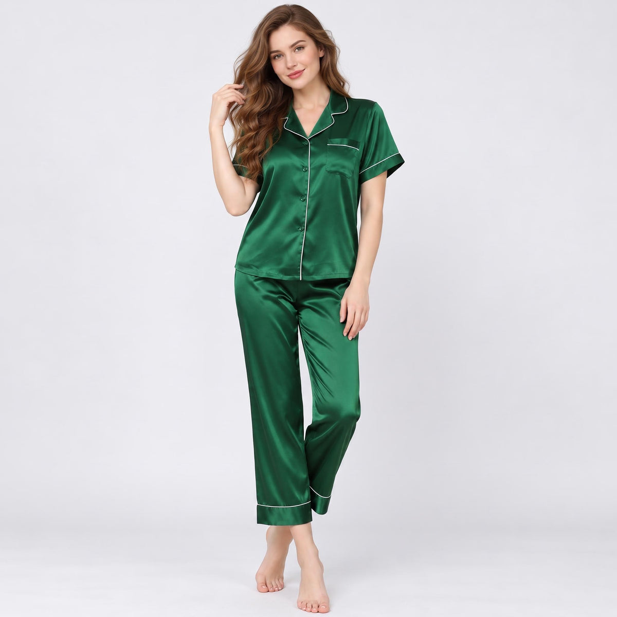 Silk Short Sleeve Pajama Set for Women