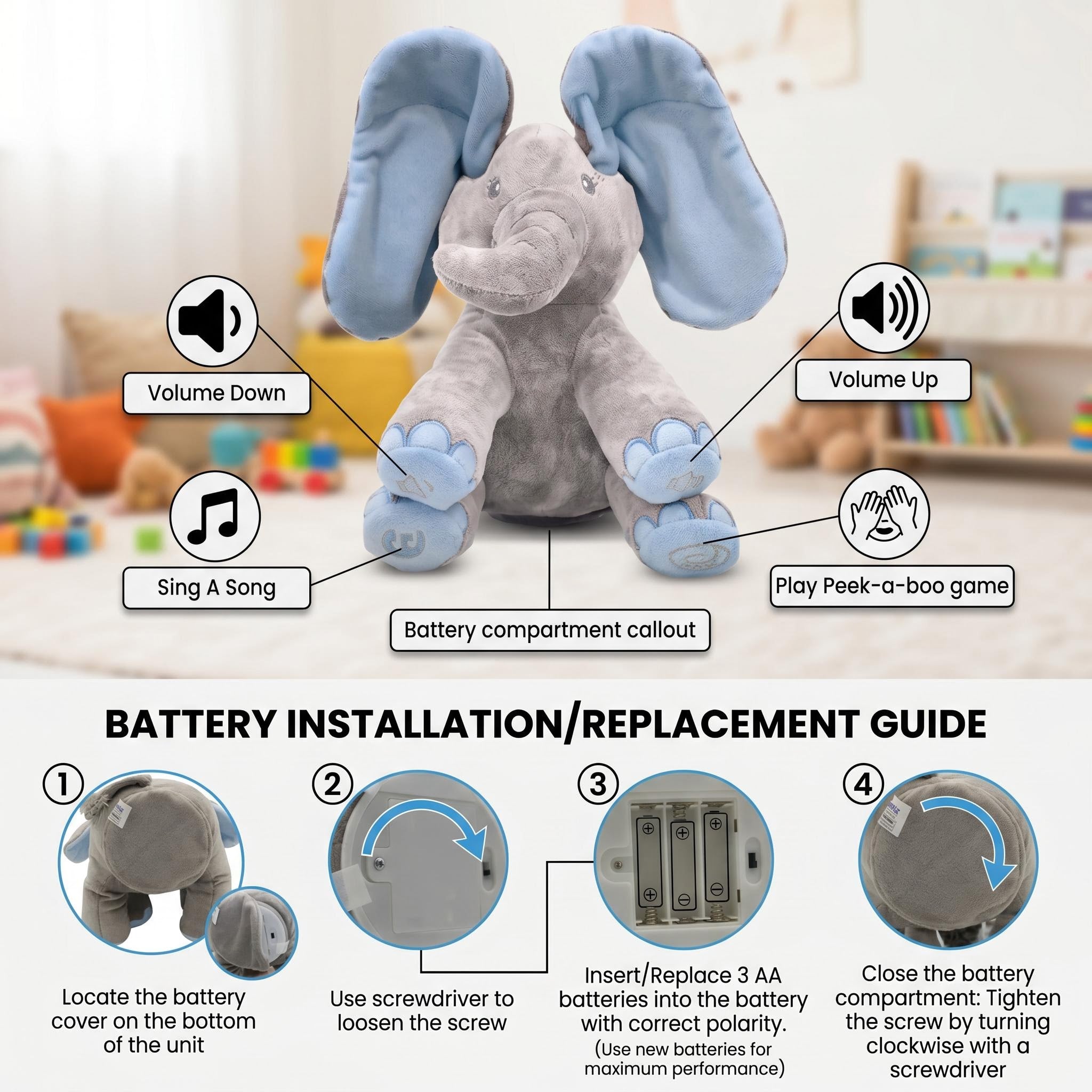 Animated Elephant Plush Toy for Interactive Play