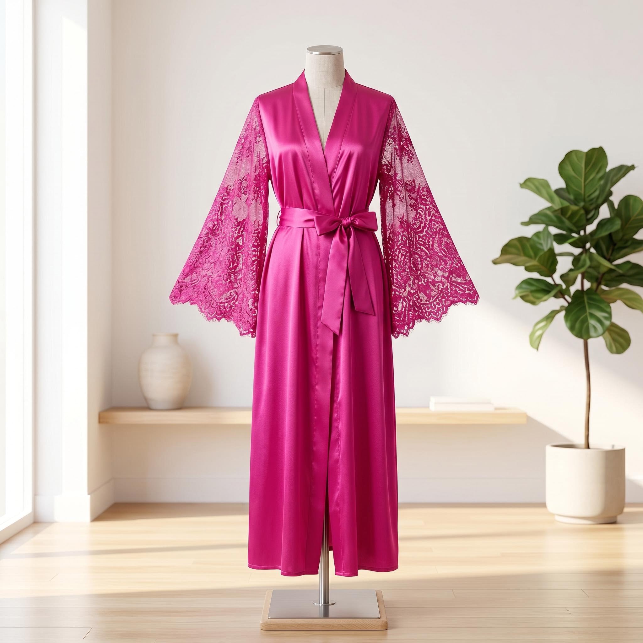 Elegant Lace Satin Nightgown and Robe Set for Women
