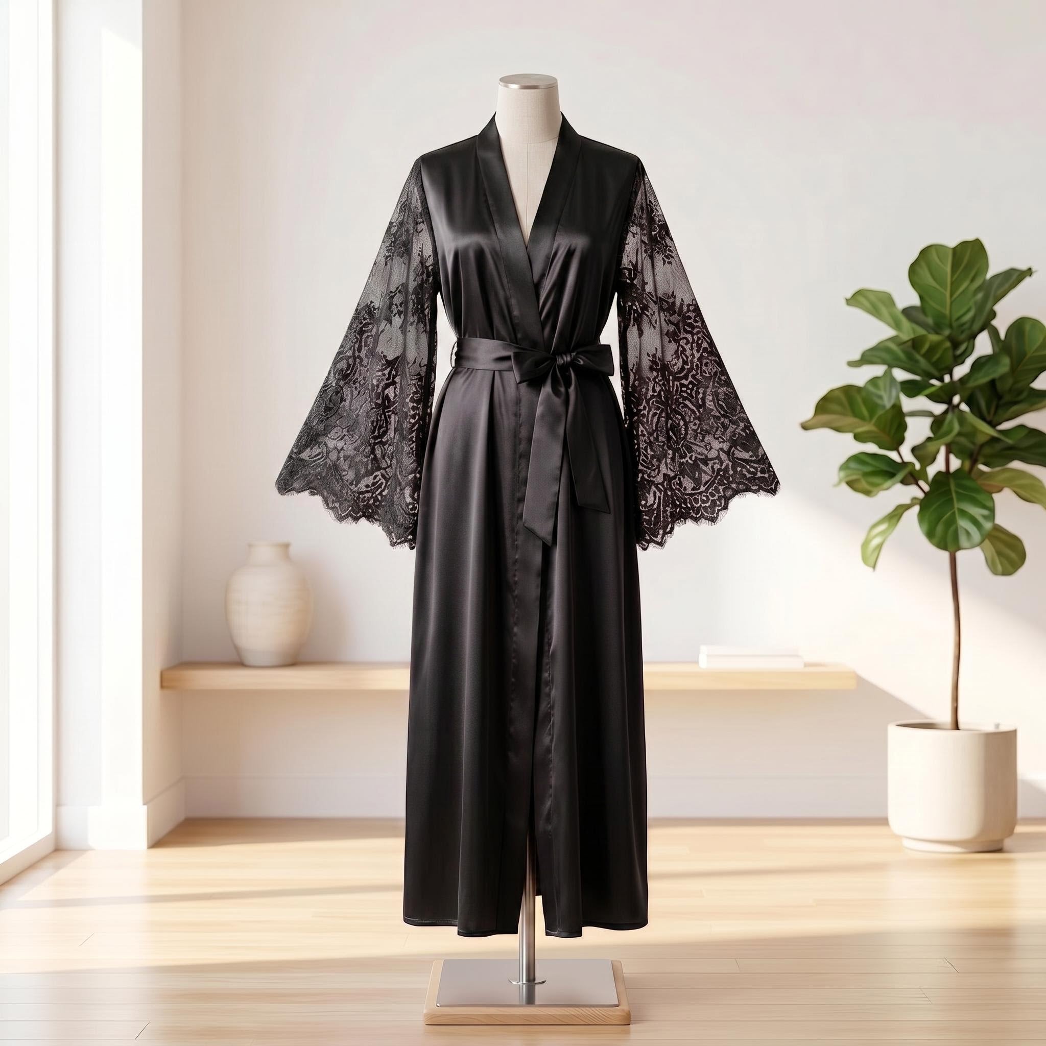Elegant Lace Satin Nightgown and Robe Set for Women