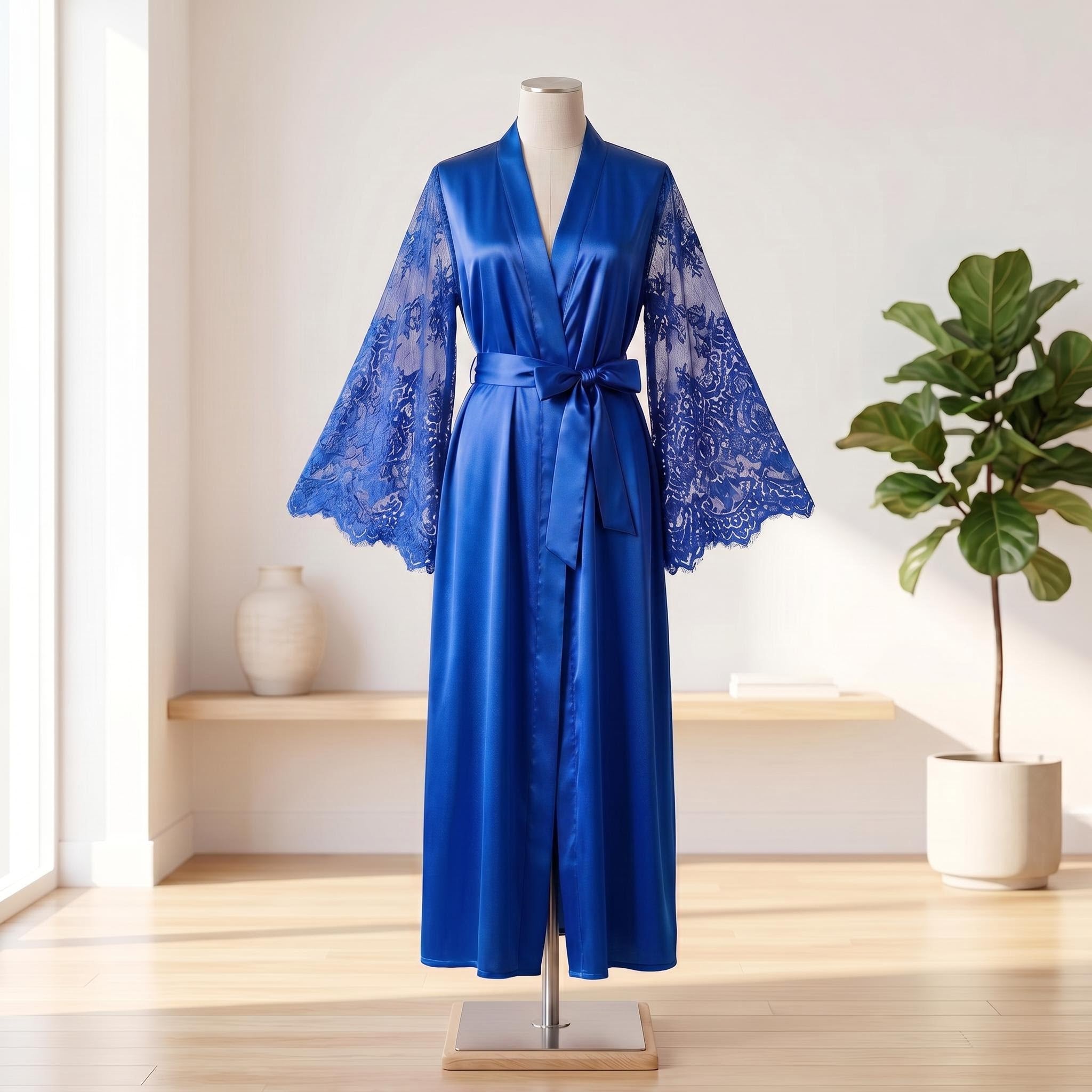 Elegant Lace Satin Nightgown and Robe Set for Women