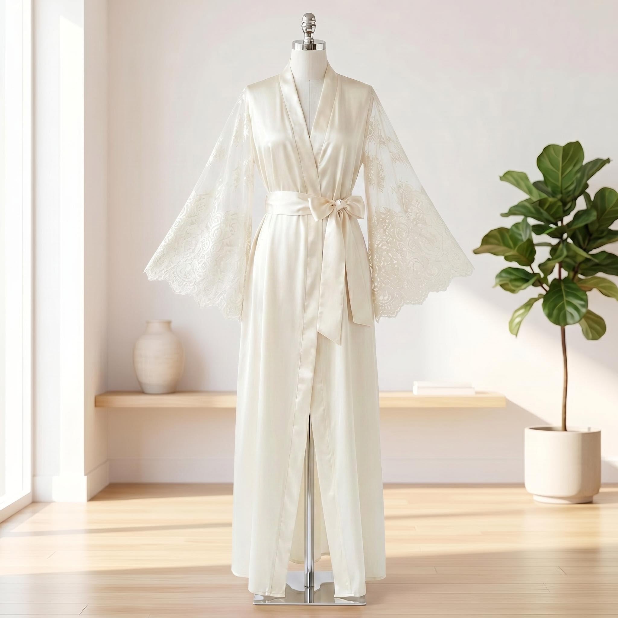 Elegant Lace Satin Nightgown and Robe Set for Women