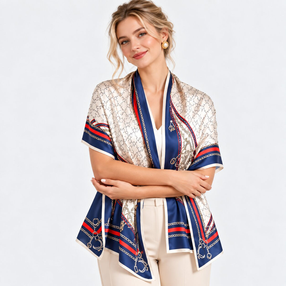 Elegant Printed Silk Scarf for Women, 170x53cm