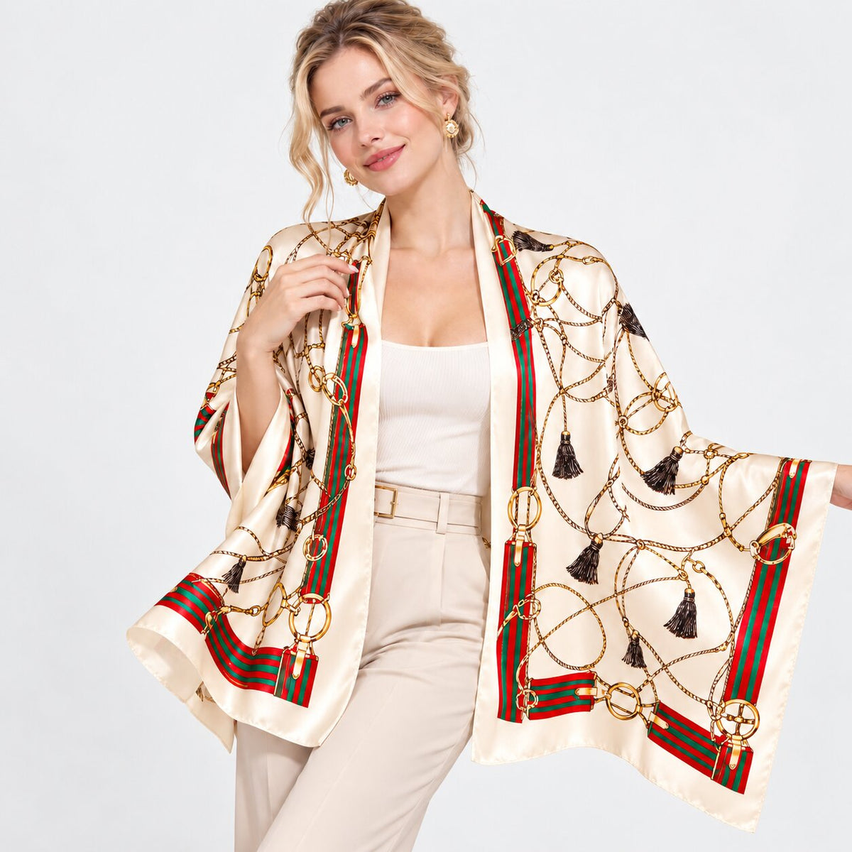 Elegant Printed Silk Scarf for Women, 170x53cm