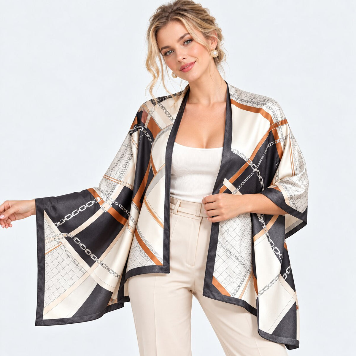 Elegant Printed Silk Scarf for Women, 170x53cm