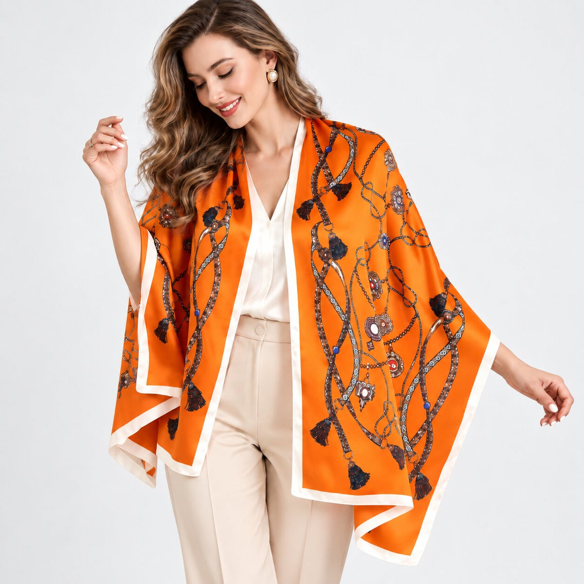Elegant Printed Silk Scarf for Women, 170x53cm