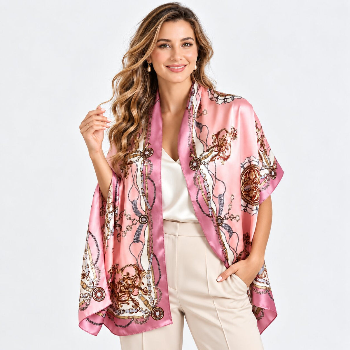 Elegant Printed Silk Scarf for Women, 170x53cm