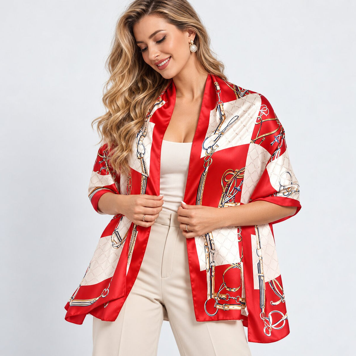 Elegant Printed Silk Scarf for Women, 170x53cm