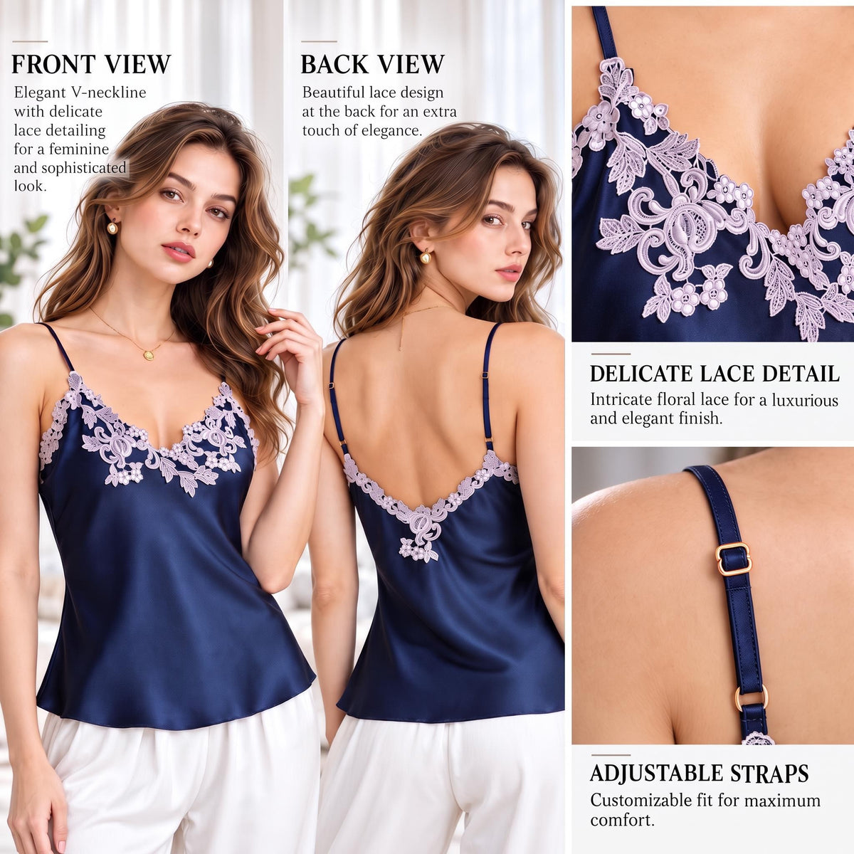 Elegant Silk Lace Cami Top with Spaghetti Straps
