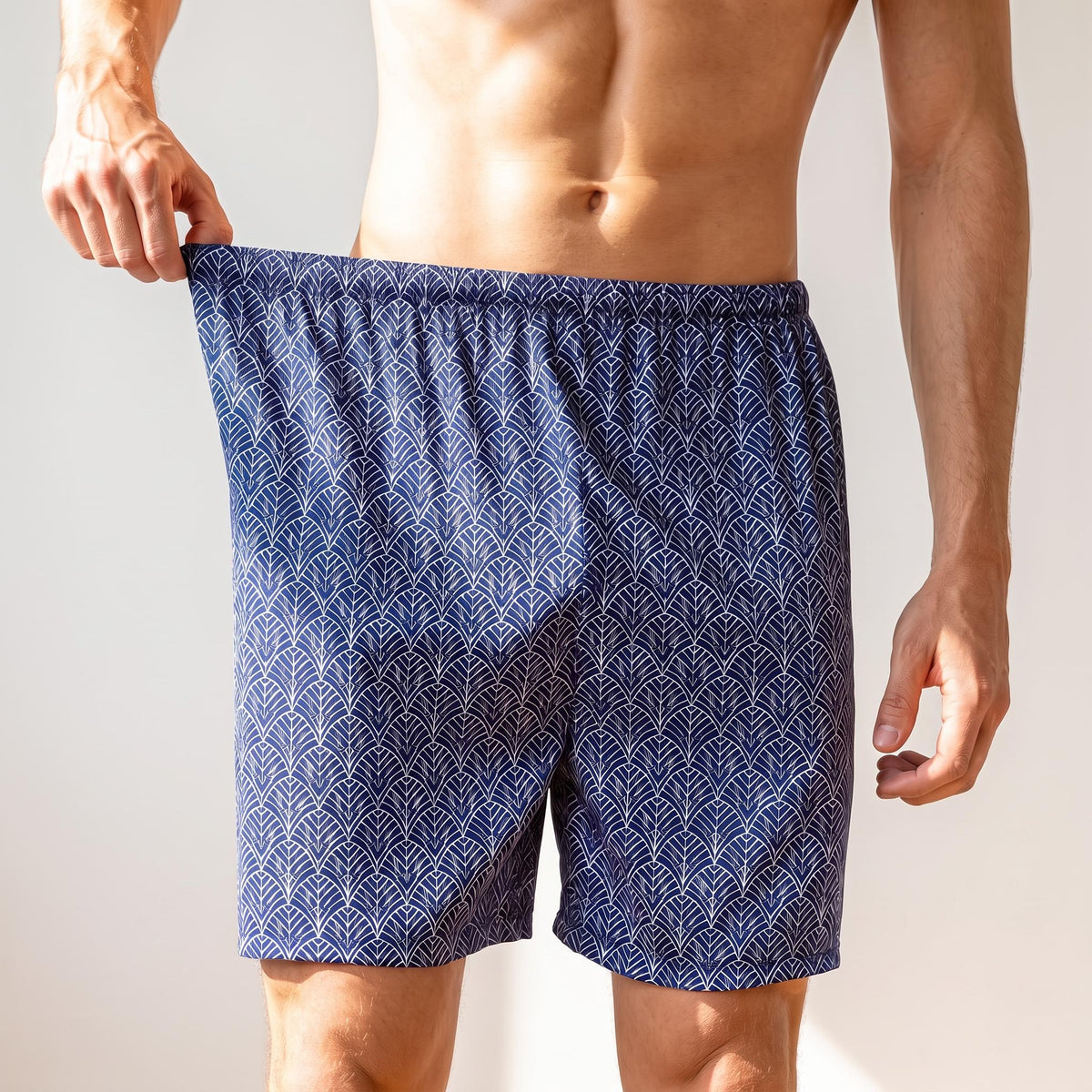 Ginkgo Print Silk Sleep Shorts with Elastic Waistband