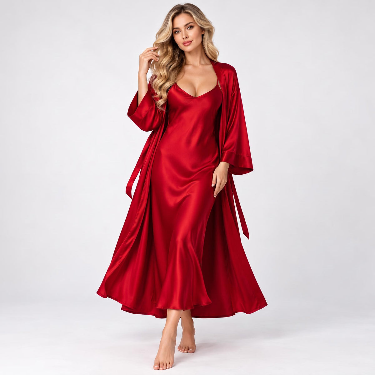 Mulberry Silk Nightgown and Robe Set with V-Neck Design