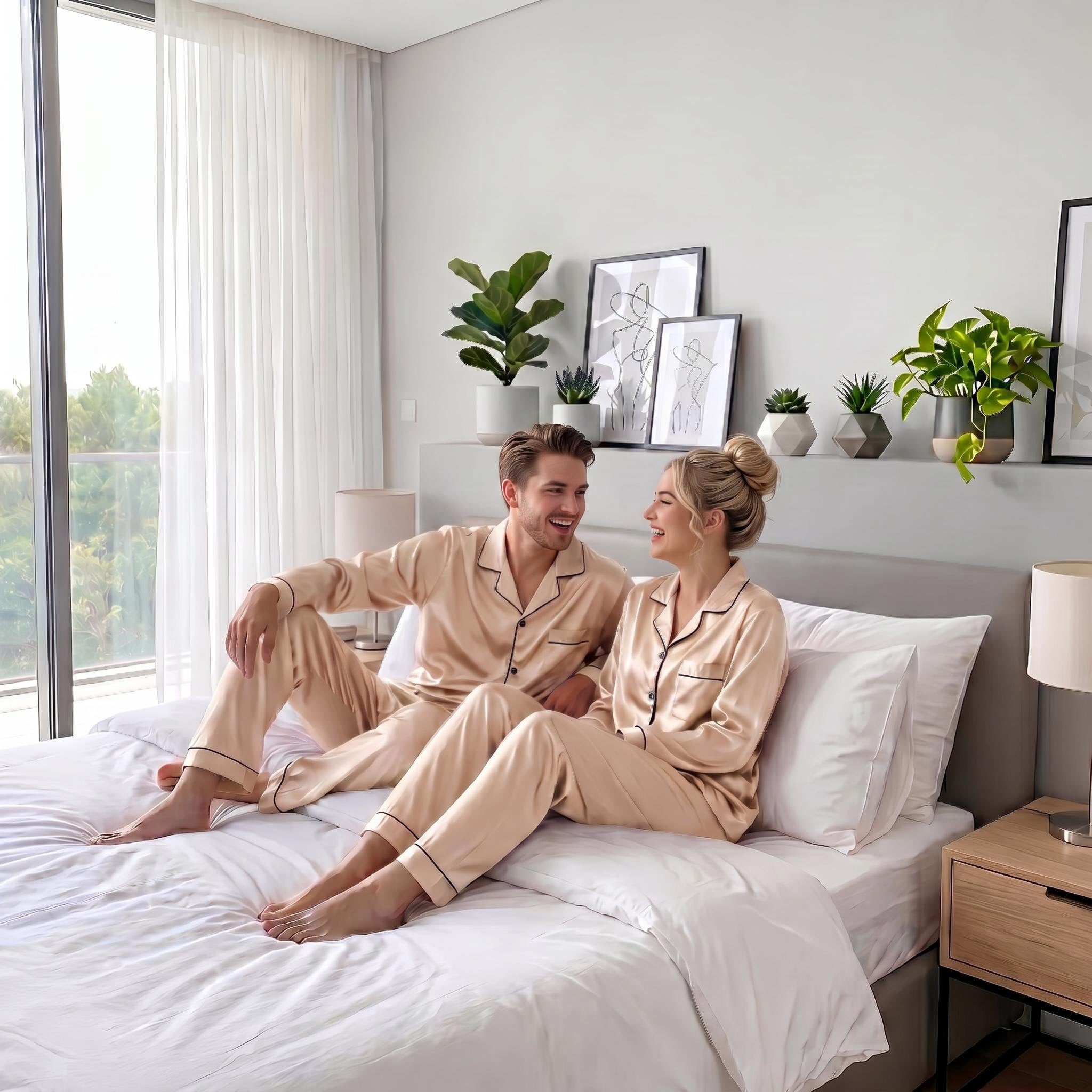 Silk Satin Couple Pajama Set For Him Or Her