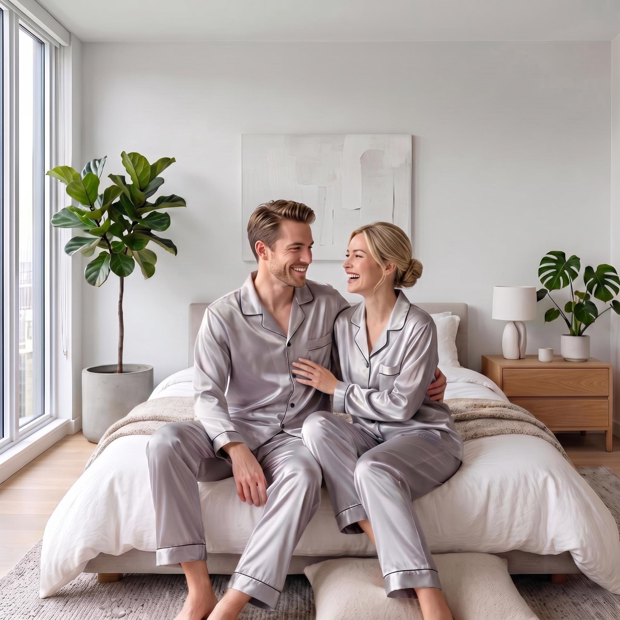 Silk Satin Couple Pajama Set For Him Or Her