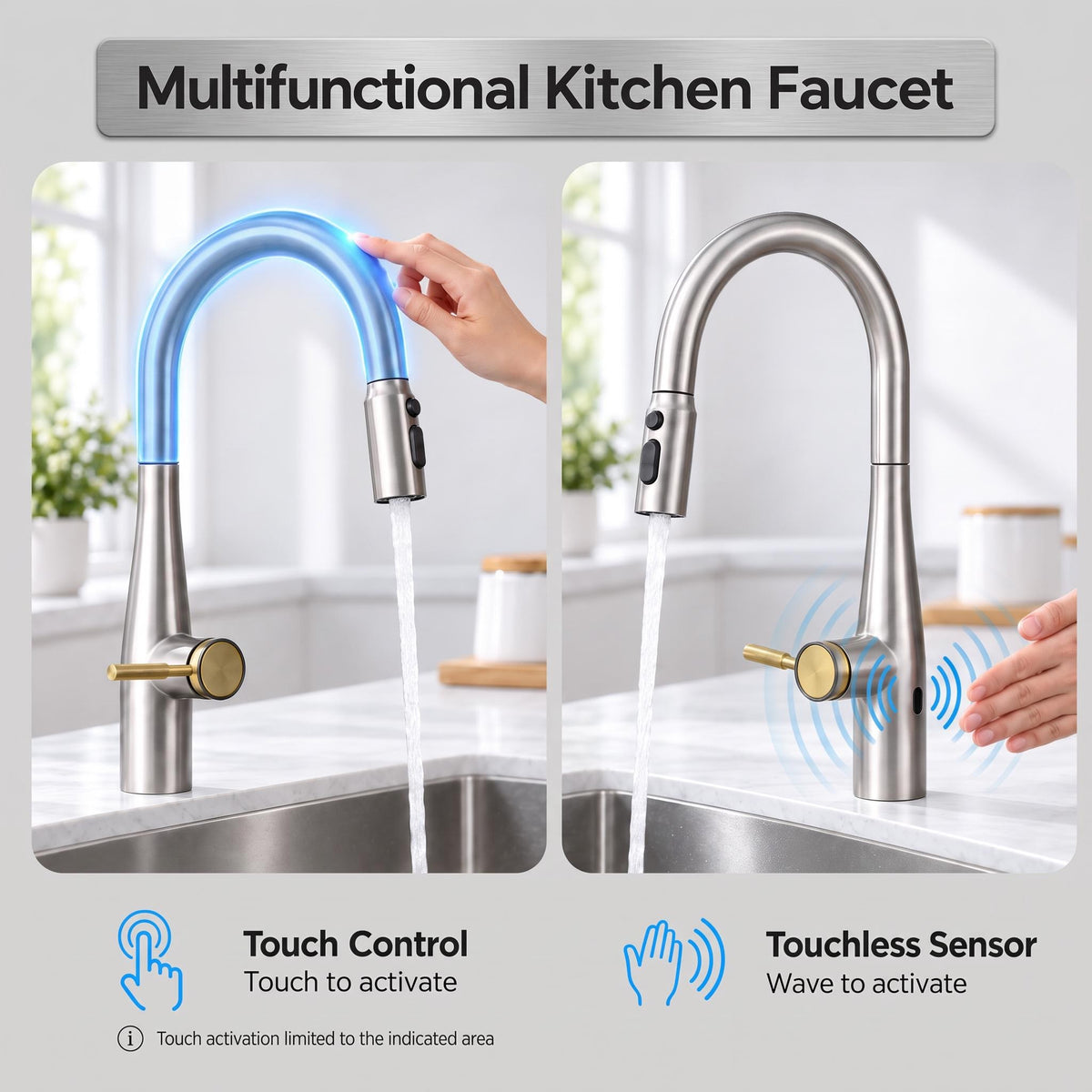 Smart Touch Kitchen Faucet with Infrared Sensor