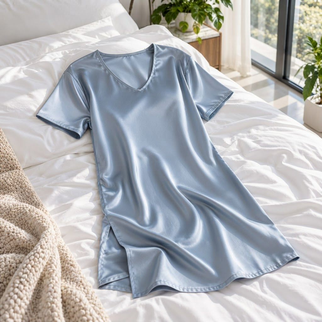 Elegant Silk Nightgown with V-Neck and Half Sleeves for Women