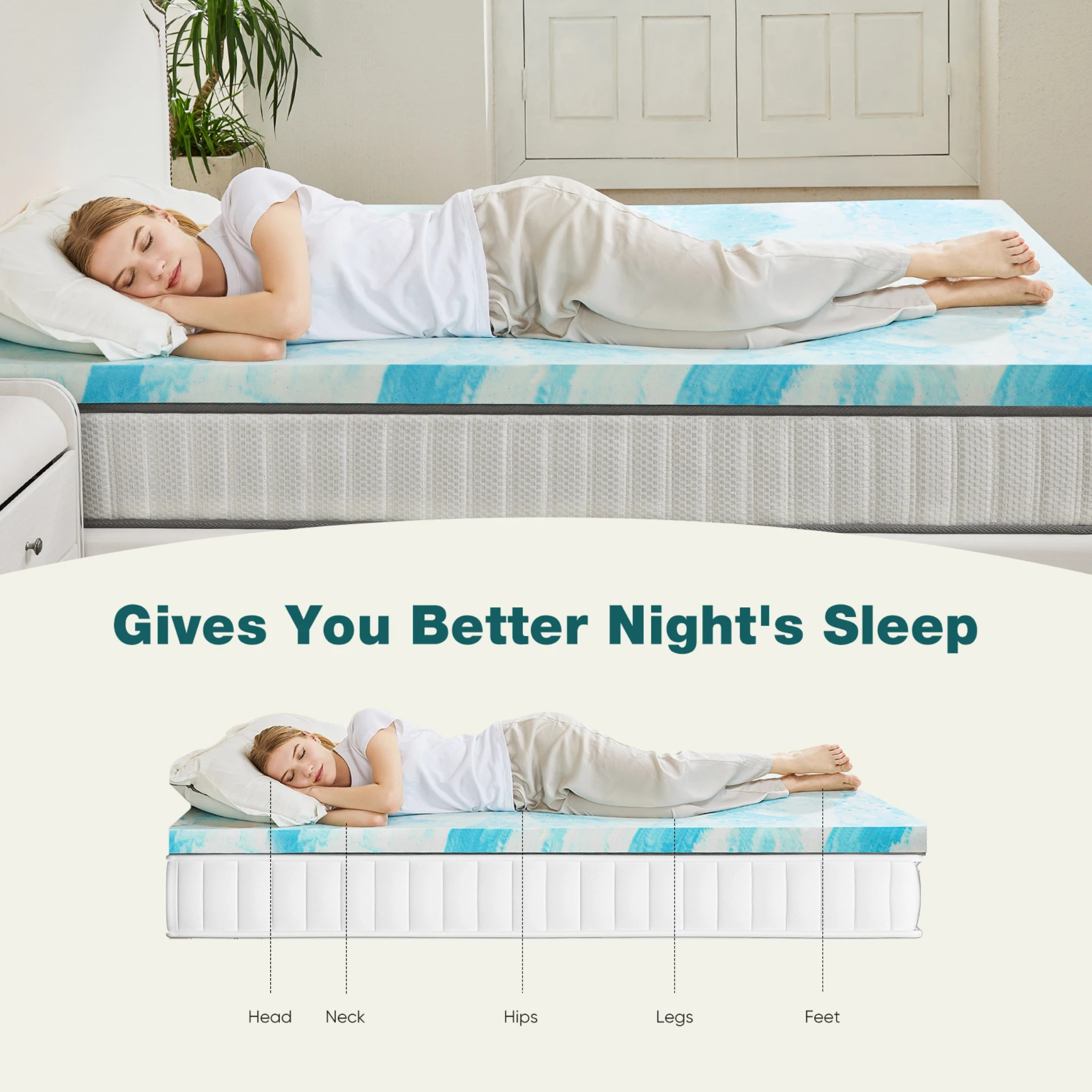 Cooling Gel Memory Foam Mattress Topper - Extra Thick Bed Pad