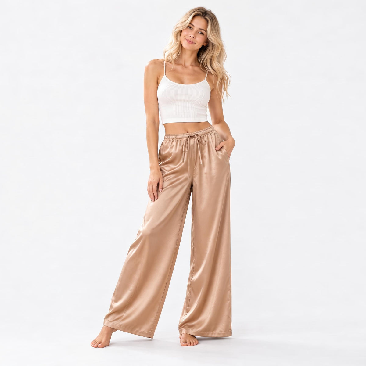 Elegant Flowing Wide Leg Silk Pants for Women