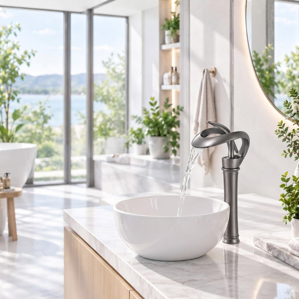 Waterfall Basin Mixer Tap – Solid Brass Modern Bathroom Sink Faucet