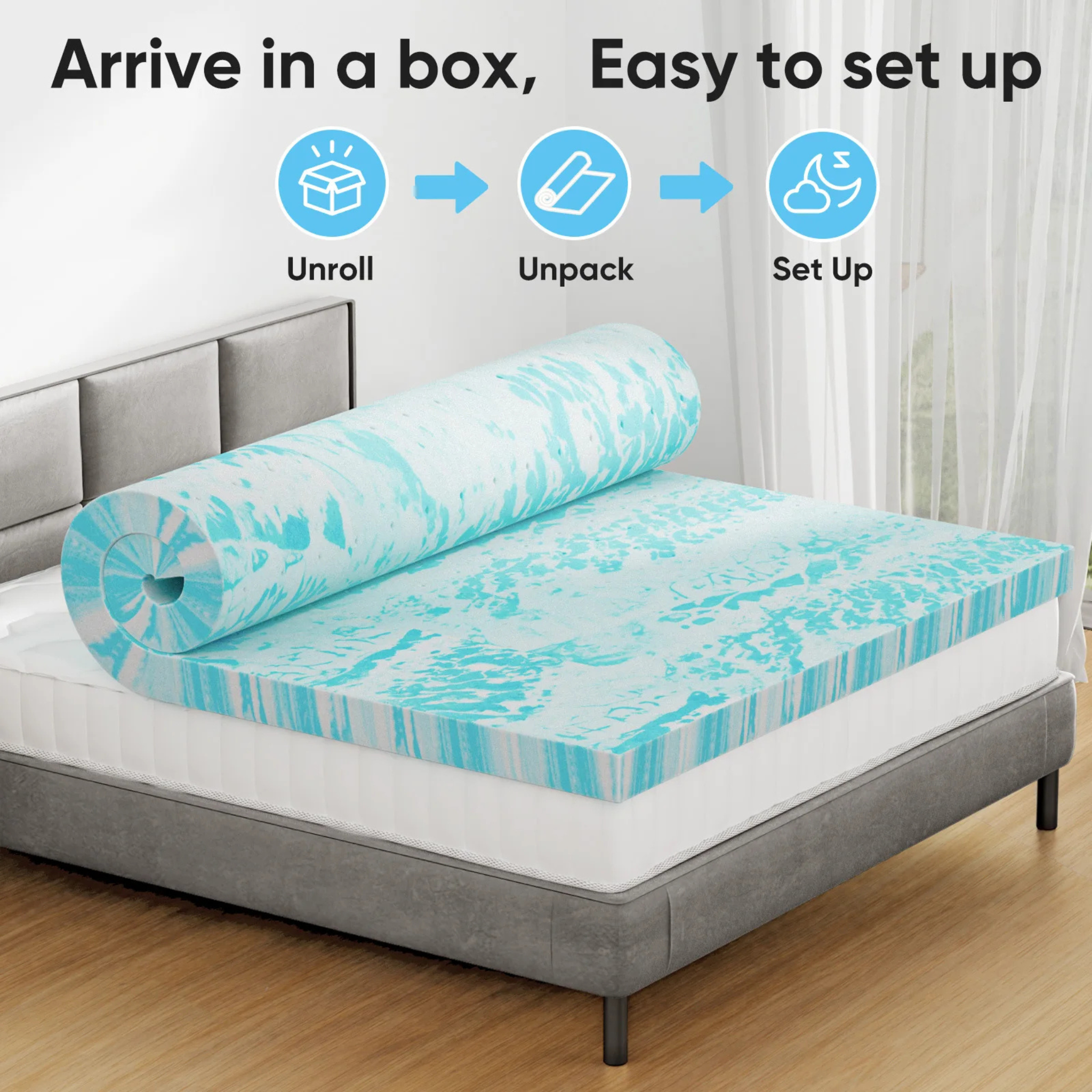 Cooling Gel Memory Foam Mattress Topper - Extra Thick Bed Pad