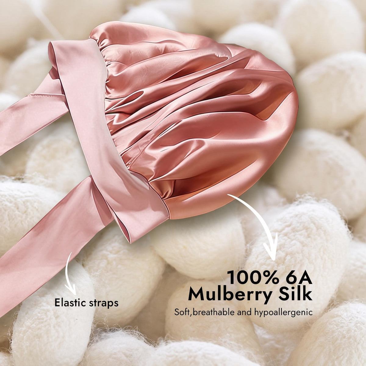 100% Mulberry Silk Bonnet for Sleeping - Sleep Cap with Bowknot Tie
