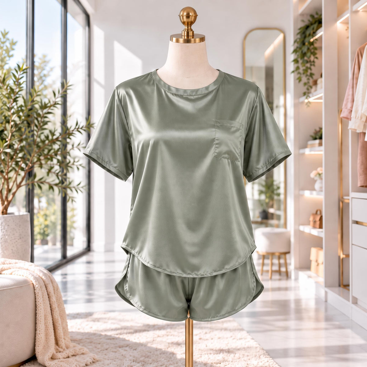 Mulberry Silk Pajama Set for Women with Short Sleeve Top