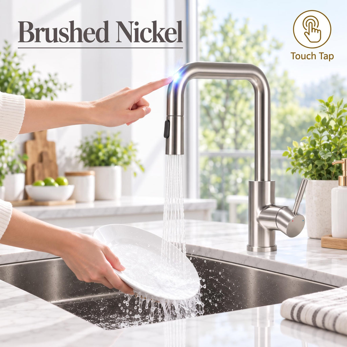 Touch Activated Kitchen Sink Faucet with Pull-Out Sprayer