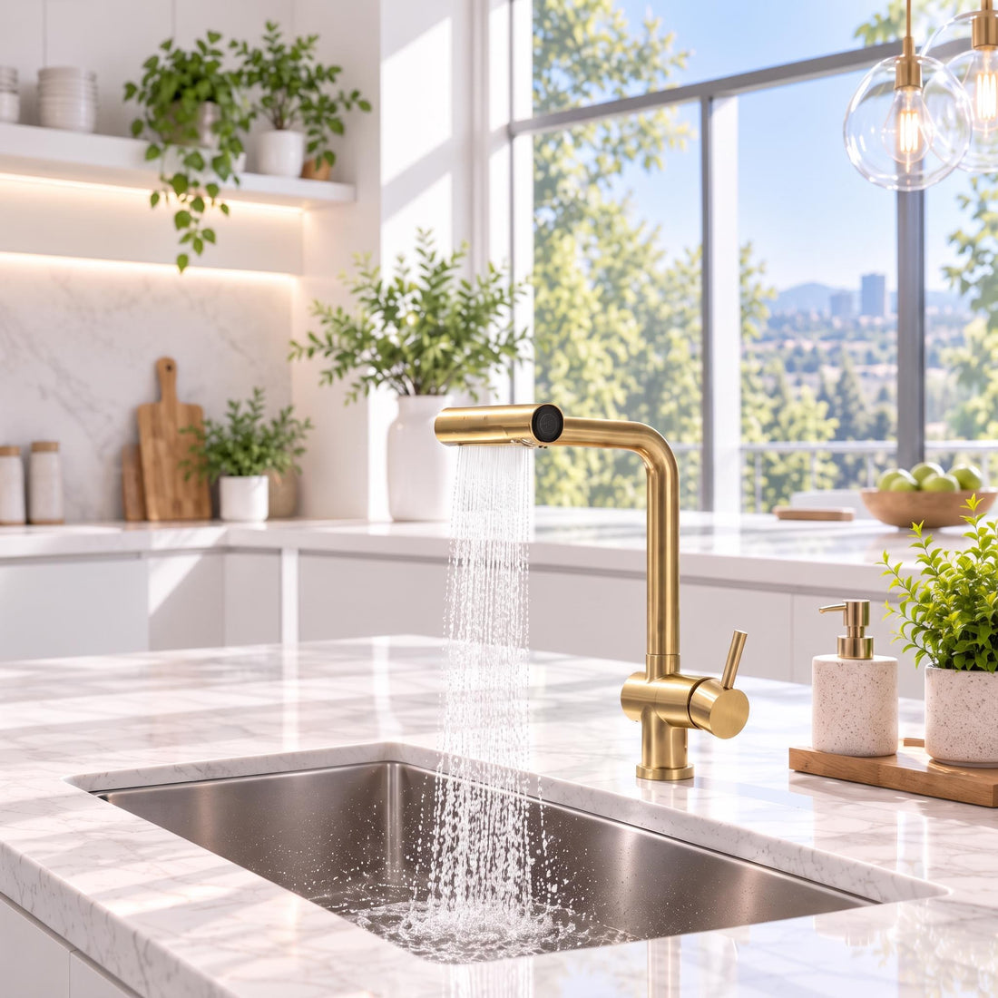 Modern Touchless Kitchen Faucet with Pull-Down Sprayer - Stainless Steel