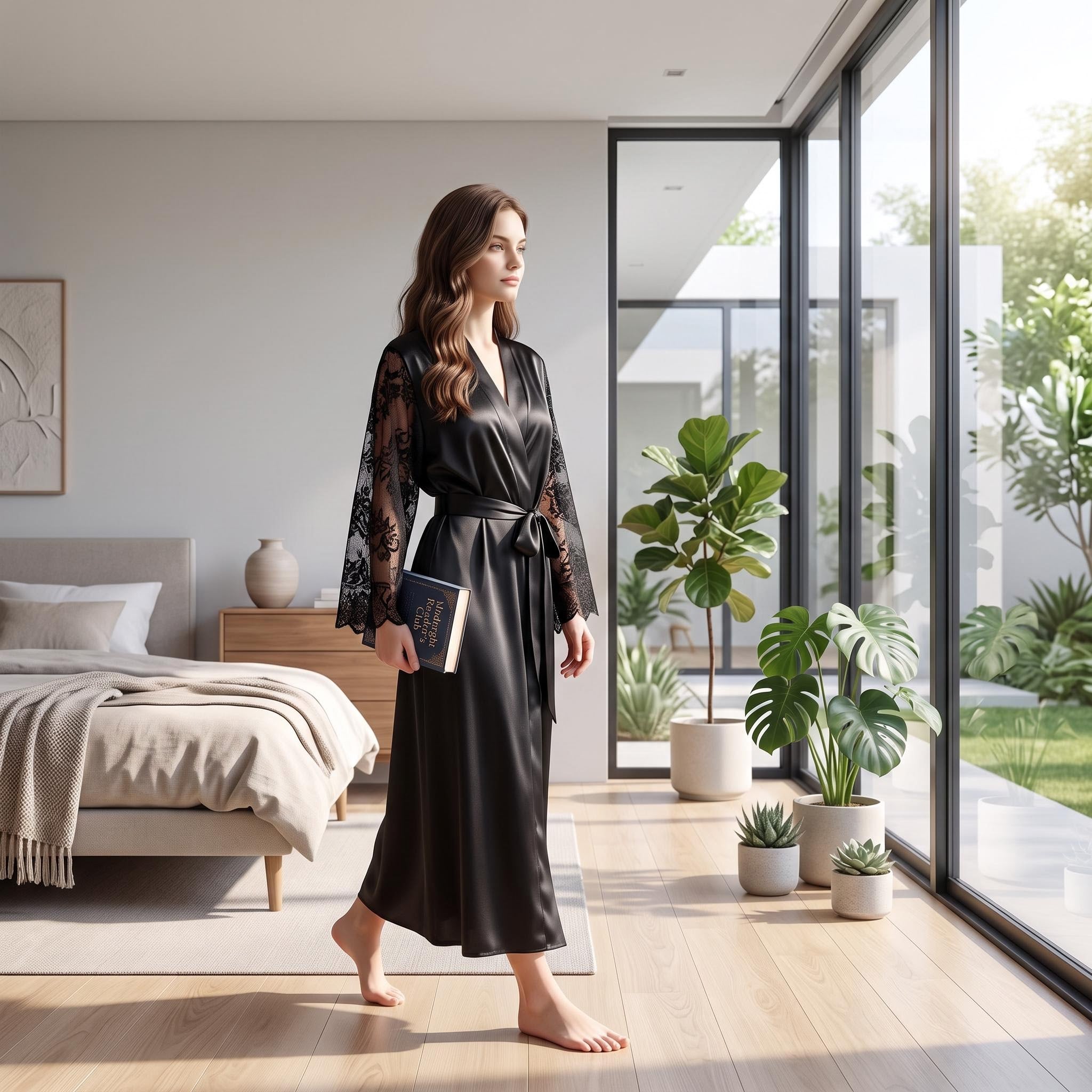 Elegant Lace Satin Nightgown and Robe Set for Women