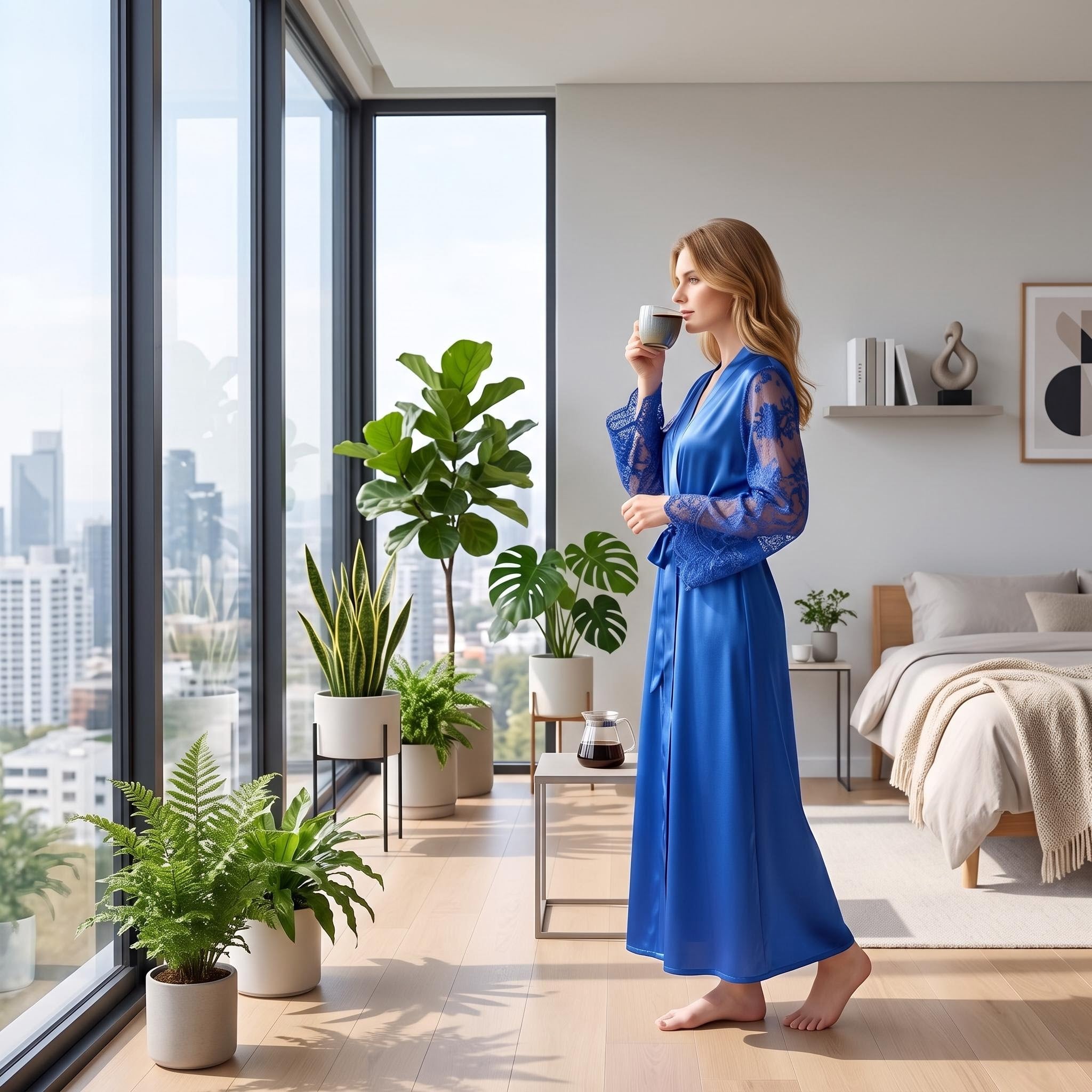 Elegant Lace Satin Nightgown and Robe Set for Women