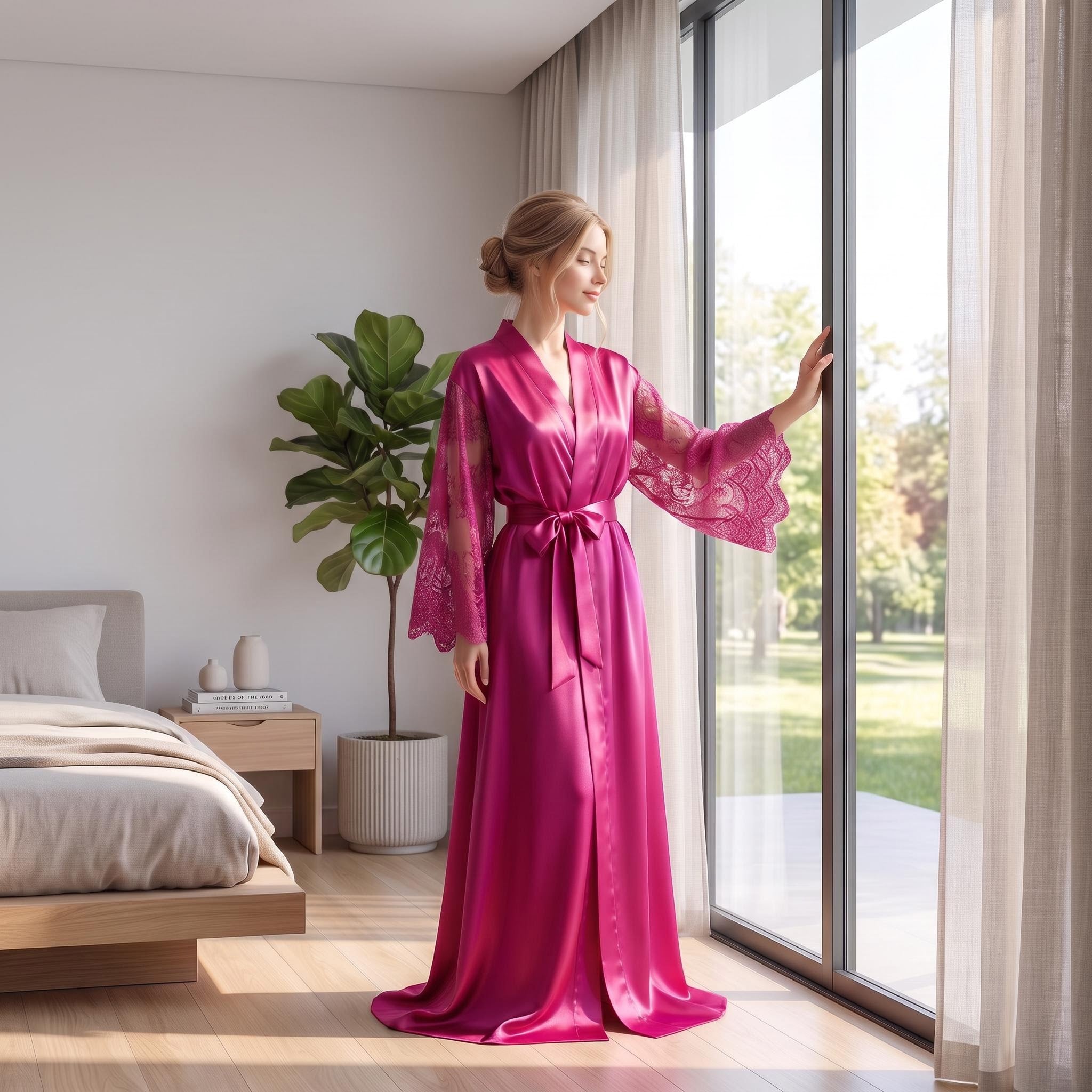 Elegant Lace Satin Nightgown and Robe Set for Women