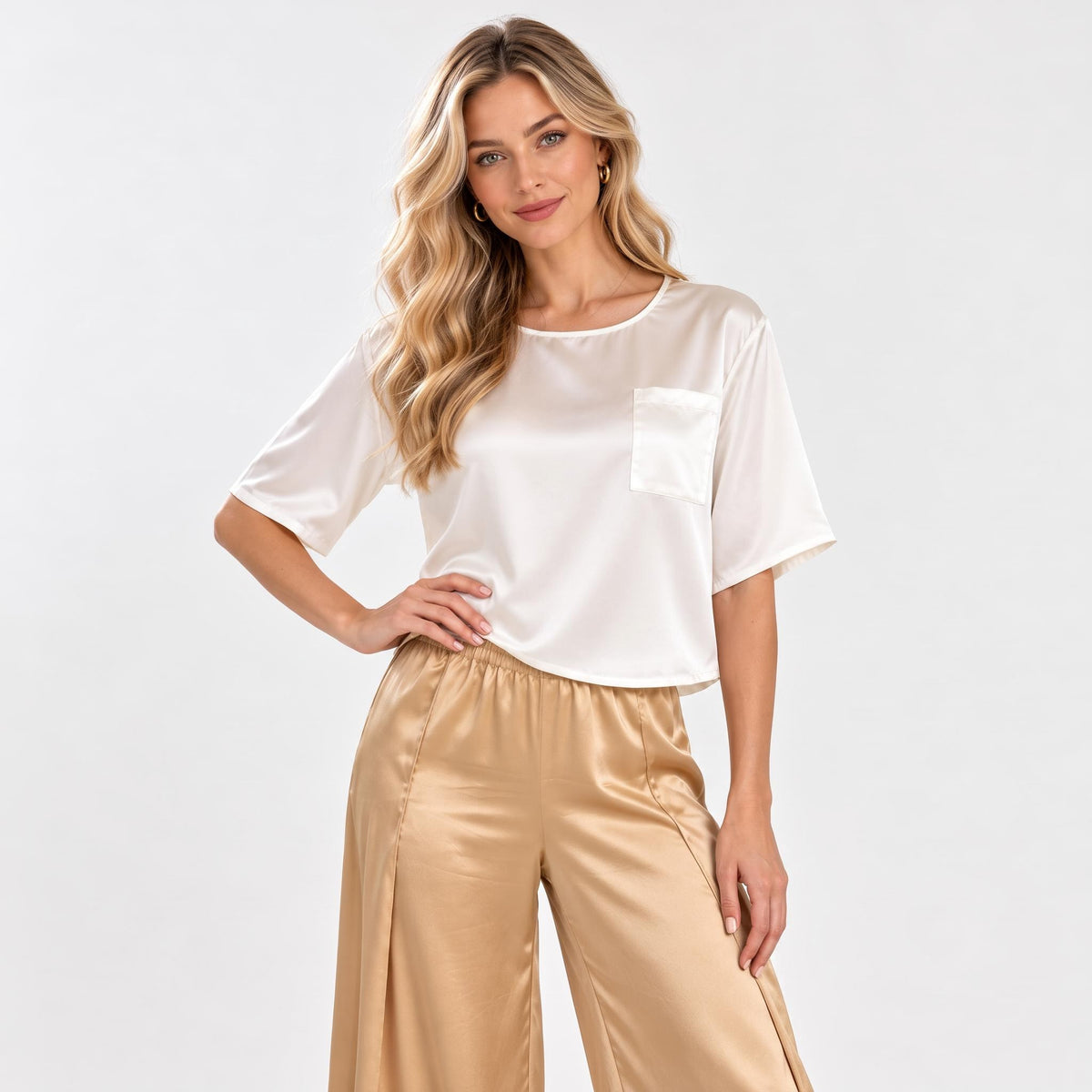 Mulberry Silk Short Sleeve Women's Blouse with U-Neck Design