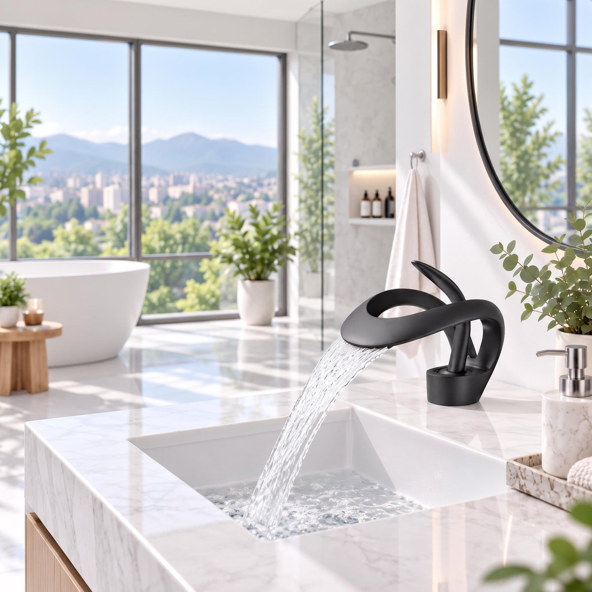 Waterfall Basin Mixer Tap – Solid Brass Modern Bathroom Sink Faucet